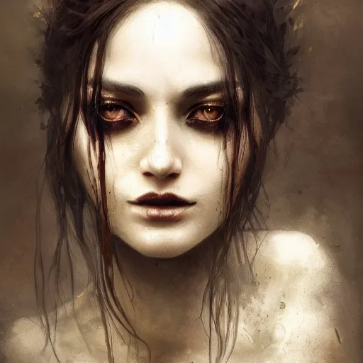 Image similar to A beautifully aesthetic rendering a priestess, dark art, warm and soft and subdued colors, by Greg Rutkowski, Daarken, Julia Hetta, stefan gesell, Gothic art, Digital Painting, hyperrealism, Drawing, deviantart, digital illustration, trending on Artstation, hyperdetailed, watercolor, 8k resolution, photorealism