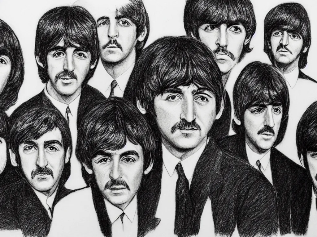 Prompt: the beatles pencil sketch,