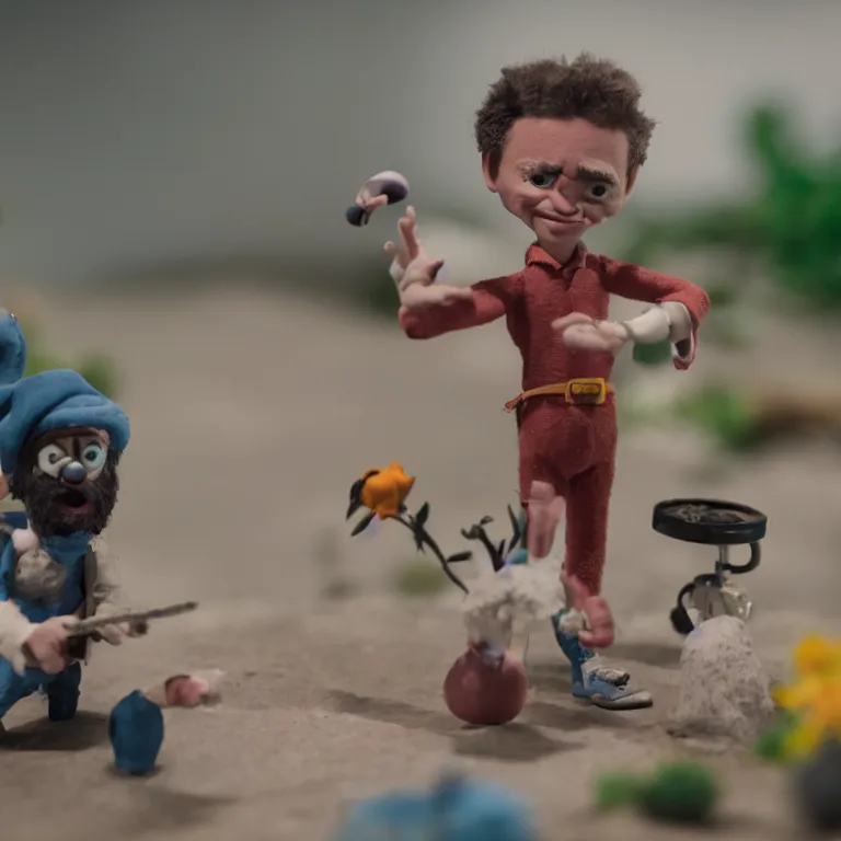 Image similar to a cinematic film still of a claymation stop motion film starring johnny clegg, shallow depth of field, 8 0 mm, f 1. 8