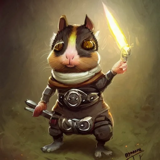 Image similar to cute little anthropomorphic Guinea Pig Ninja , tiny, small, short, Detailed Ninja outfit, cute and adorable, pretty, beautiful, DnD character art portrait, matte fantasy painting, DeviantArt Artstation, by Jason Felix by Steve Argyle by Tyler Jacobson by Peter Mohrbacher, cinematic lighting