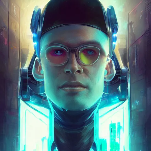 Prompt: a headshot portrait of a cyberpunk wizard with cybernetic battle mods, dark dystopia, 4k digital concept art by Marc Simonetti, Peter Mohrbacher, Artgerm, wlop, Andrei Riabovitchev, Artstation, CGsociety