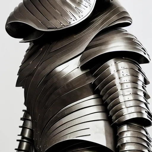 Prompt: Battle armor designed by Frank Gehry, fashion photography