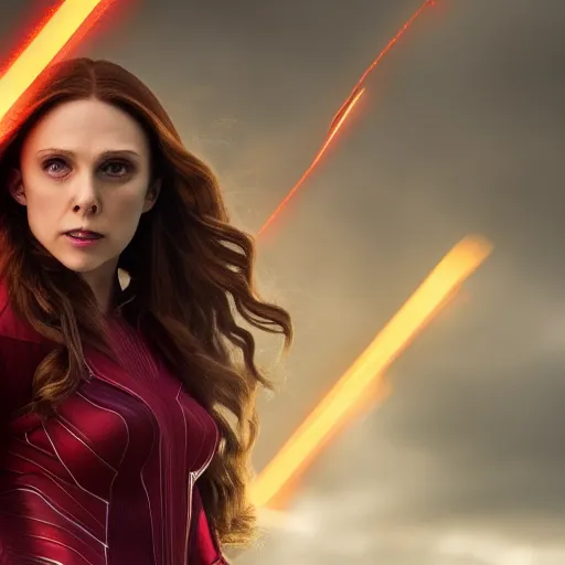 Prompt: high resolution photo of scarlet witch with a menacing look, 4 k, award winning photography.