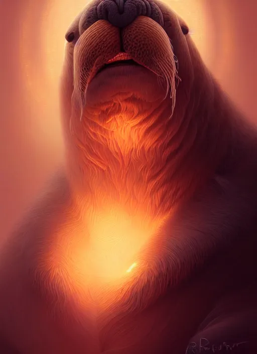 Prompt: portrait of a female walrus called freya, intricate, elegant, glowing lights, highly detailed, digital painting, artstation, concept art, smooth, sharp focus, illustration, art by wlop, mars ravelo and greg rutkowski