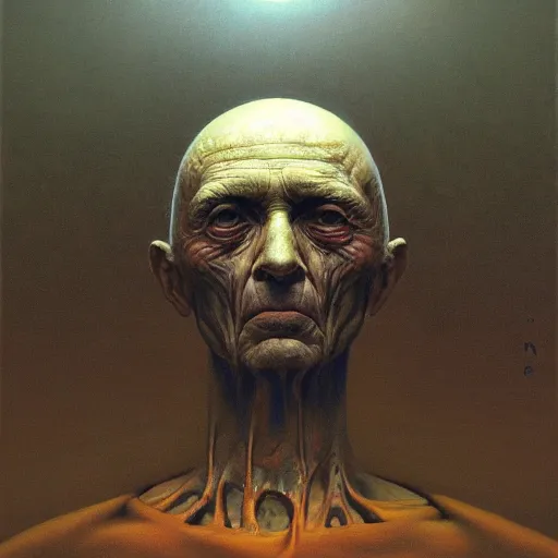 Image similar to human laptop HD photo 3d 8k resolution, Portrait by Zdzislaw Beksinski and Jeffrey Smith, oil on canvas