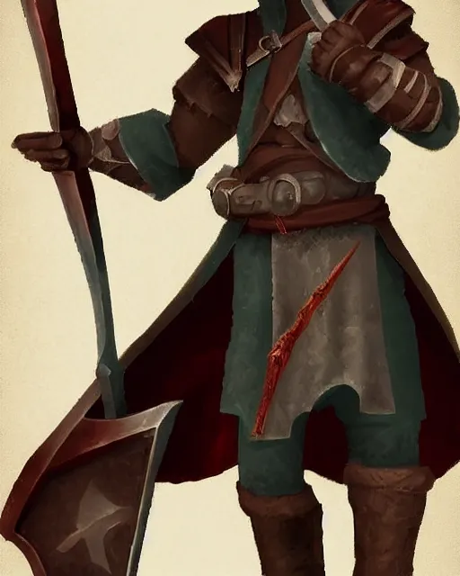 Image similar to a concept art of a D&D character, holding a small sword made by Donutello, white background