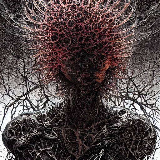 Image similar to keith thompson michael whelan horror art psychedelic trippy gorgeous horror beautiful creepy haunting dzo olivier scott fischer forest of human bodies splattered splashing fractal prismatic apophasis yoji shinkawa apophasis shintaro kago apophasis hyperrealism