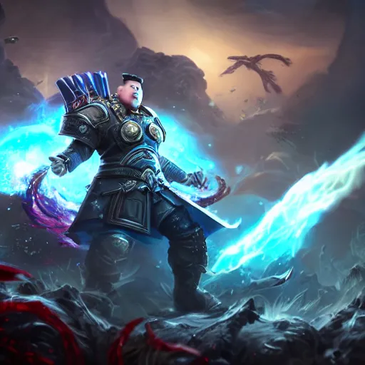 Prompt: portrait of kim - jong un as a spellcaster and mage, league of legends amazing splashscreen artwork, gears of war, splash art, natural light, elegant, photorealistic facial features, intricate, fantasy, detailed face, atmospheric lighting, anamorphic lens flare, cinematic lighting, league of legends splash art, hd wallpaper, ultra high details by greg rutkowski