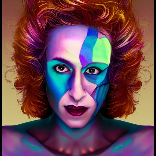 Image similar to hyperdetailed portrait of kristen schaal as delirium of the endless, colourful make up, the sandman, made by caravaggio stanley artgerm lau wlop rossdraws artstation cgsociety concept art cgsociety octane render