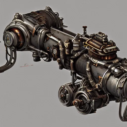 Prompt: illustration of a steampunk scifi tech hardsurface, symmetric form exploration, big medium small, artstation, concept art