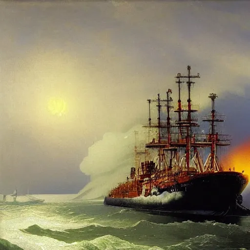 Image similar to epic soviet warship in arctic by shishkin and aivazovsky