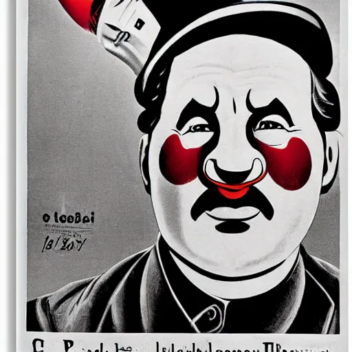 Image similar to communist clown portrait, soviet propaganda style, poster, pitin