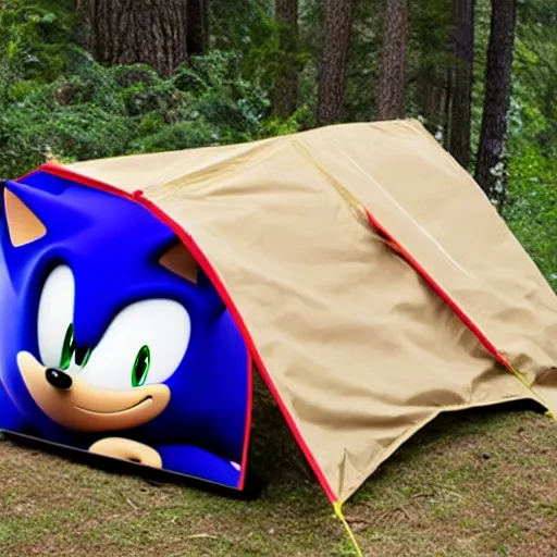 Prompt: sonic the hedgehog camping tent