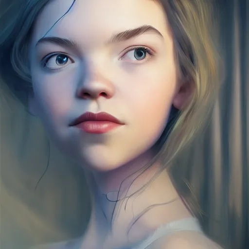 Image similar to a portrait of anya taylor - joy as a pixar character, beautiful, elegant, extremely detailed digital art, trending on artstation hyper realistic matte painting, by wlop, artgerm