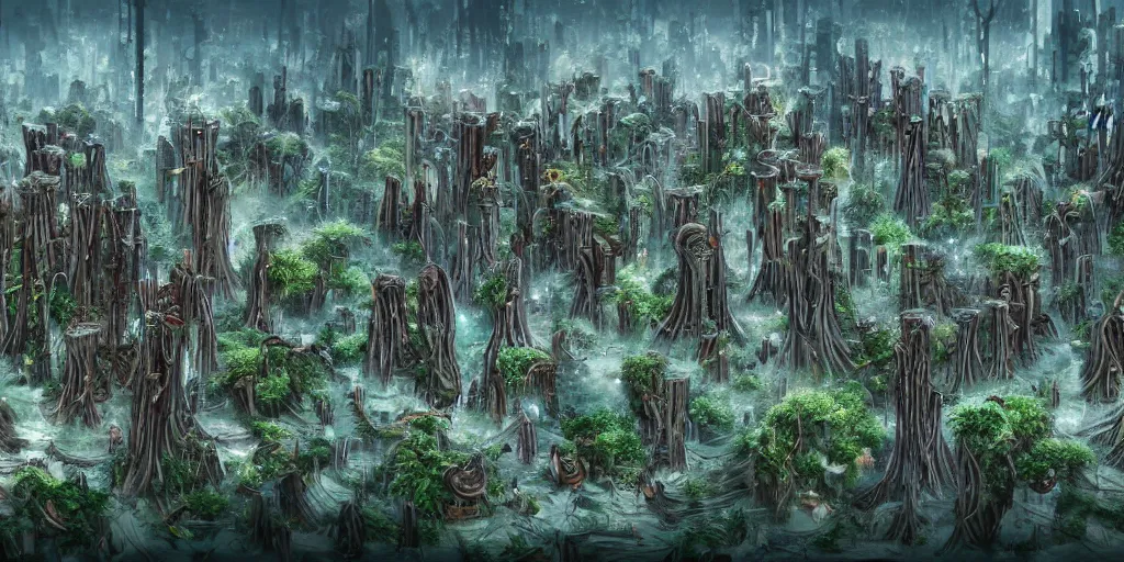 Image similar to fungus forest city, trending on artstation