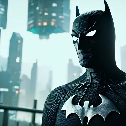 Image similar to a portrait of a spiderbatman , cyberpunk, highly detailed, unreal engine 5, 4K UHD image