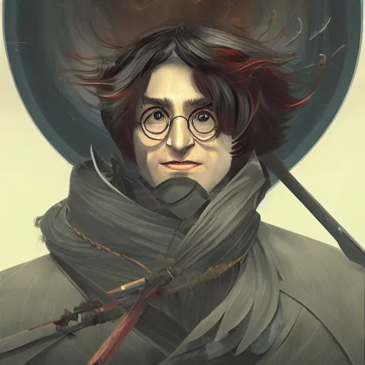 Image similar to harry potter as an samurai, backround dark, highly detailed, digital illustration, trending in artstation, modern painting, smooth, sharp focus, intricate, by peter mohrbacher