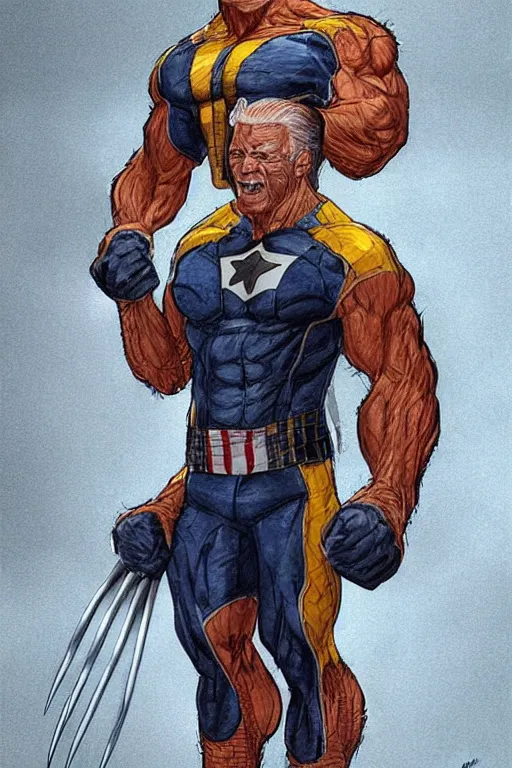 Image similar to full body portrait of joe biden as wolverine superhero, concept art, detailed, intricate, coherent