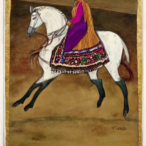 Prompt: The mixed mediart shows the heroine riding on a magnificent red horse. She is clad in a traditional Russian folk costume, complete with a brightly-colored headscarf. Her face is pale and beautiful, with a look of resolve in her eyes. Behind her, the horse's hooves churn up the earth as they gallop across the countryside. In the distance, the dark forest looms, its trees reaching up into the sky. scientific diagram by Jack Davis, by Zinaida Serebriakova amorphous