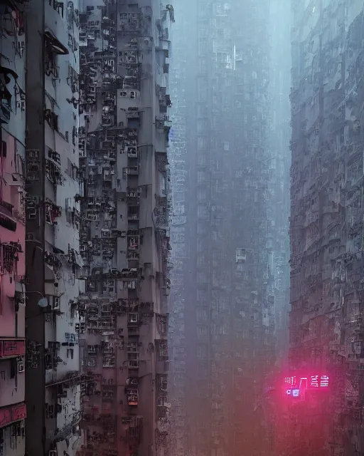 Prompt: poor buildings, hong kong buildings, kowloon, slums, night, cyberpunk, chinese new year decoration, chinese new year parade, ghost in the shell, fog, rain, dramatic lighting, depressing, dystopia, trending on Artstation, 8k, highly realistic, hyper detailed, unreal engine 5, IMAX quality, realistic, cinematic, epic lighting, realistic, Matte Painting, masterpiece,
