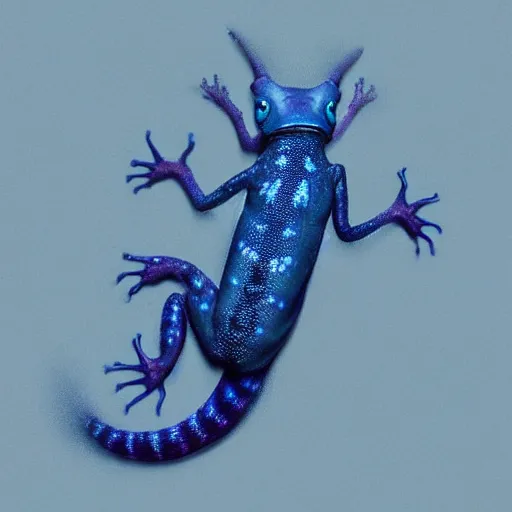 Prompt: artwork of a blue spotted salamander, by greg rutkowski, matte painting, trending on artstation, fantasy, super detailed, 8 k hd, volumetric light,