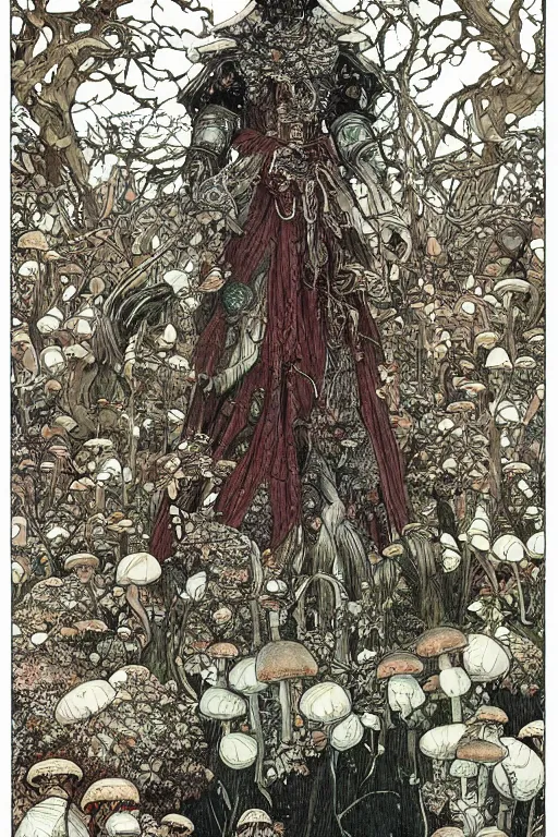 Prompt: mushroomfolk in a in a armor consisting of bismuth. masterpiece 4k digital design by Takato Yamamoto, award winning, Artstation, Takato Yamamoto aesthetic, Neo-Gothic, gothic, forest on background, intricate details, realistic, hyperdetailed, 8k resolution