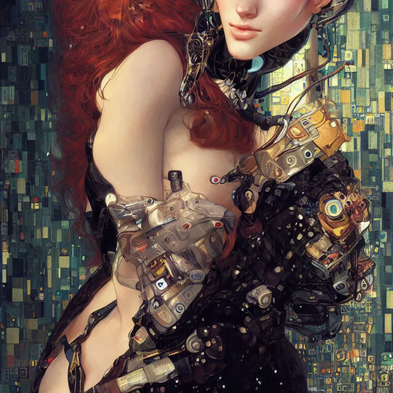 Prompt: portrait of beautiful young cat, cyberpunk, Warhammer, highly detailed, artstation, illustration, art by Gustav Klimt and Range Murata and Ilya Kuvshinov and Sakimichan