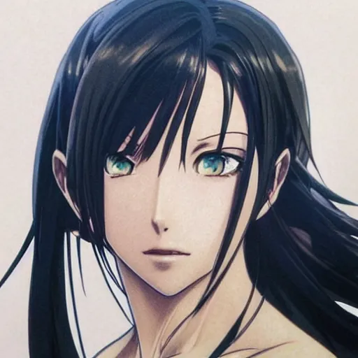 Image similar to highly detailed vfx portrait of tifa lockhart by eiichiro oda, makoto shinkai, alphonse mucha, sharp focus, art by artgerm and greg rutkowski!, backlit, harsh overhead sunlight, blue eyes!!, aquiline nose!!, stanley kybric, kaoru mori, hyper detailed, smooth pixiv, fanbox