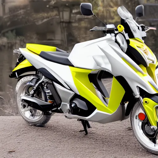 Image similar to the new 2035 honda motorbike that is made of cheese, 4k, award winning photography
