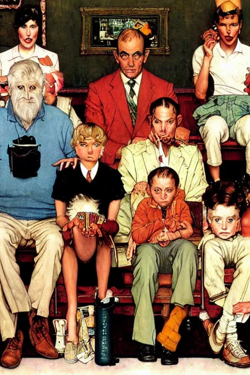 Image similar to the royal tenenbaums painted by Norman Rockwell