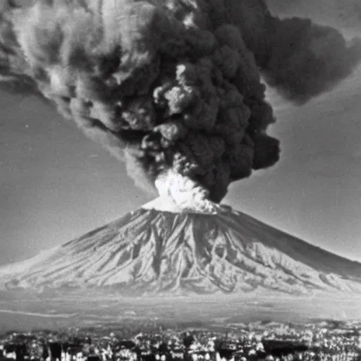 Image similar to photo of mount Vesuvius erupting in 1944, world war 2,
