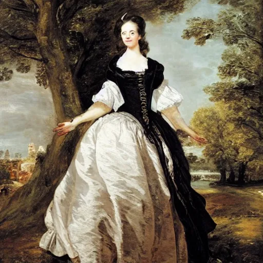 Prompt: 1700s kaya scodelario robe à la française by john constable enlightenment era, gaudy colors, mantua, frontage, petticoat