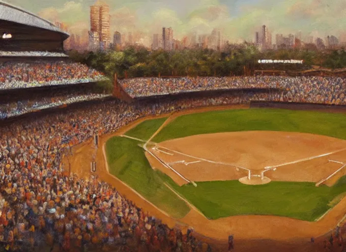 Image similar to a baseball stadium built of corn, oil painting by jama jurabaev, extremely detailed, brush hard, artstation, for aaa game, high quality, brush stroke