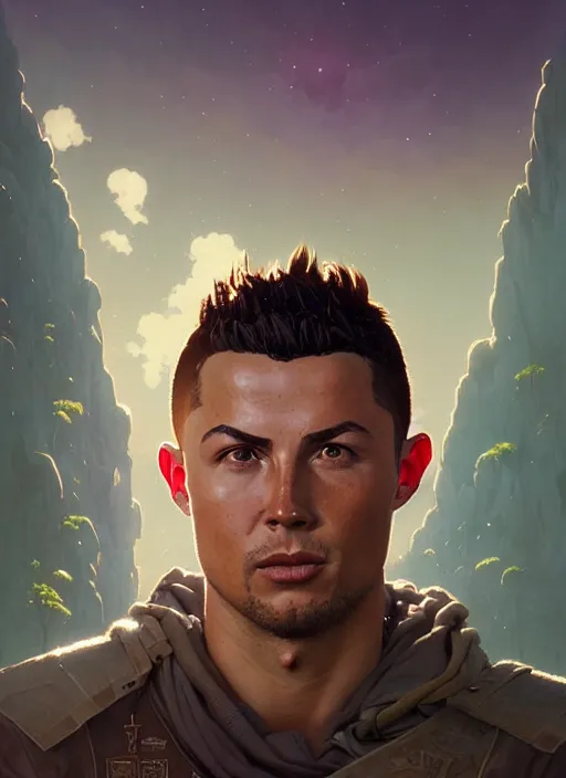 Image similar to highly detailed portrait of ronaldo phenomenal, stephen bliss, unreal engine, fantasy art by greg rutkowski, loish, rhads, ferdinand knab, makoto shinkai and lois van baarle, ilya kuvshinov, rossdraws, tom bagshaw, alphonse mucha, global illumination, detailed and intricate environment