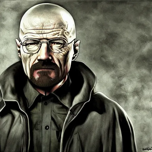 Prompt: walter white in resident evil, painting, high quality