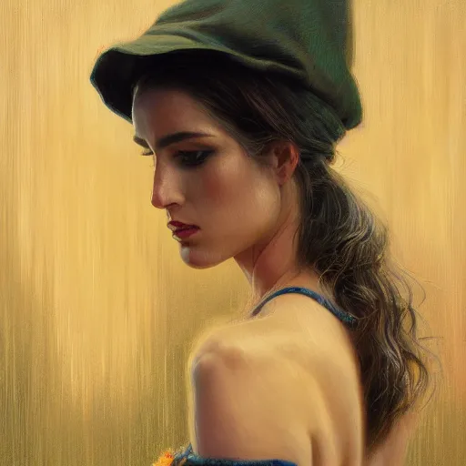 Image similar to detailed face of a woman clothed wrapped in textiles, lush, opulent, fauna, utopian, tech noir, wet reflections, prism, atmospheric, ambient, pj crook, syd mead, livia prima, artgerm, greg rutkowski, nick alm, casey baugh