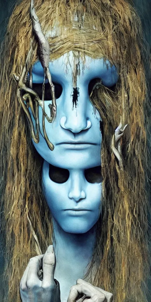 Prompt: James Cameron's Na'vi slenderman wearing warpaint on Pandora, surreal, epic concept art, movie poster