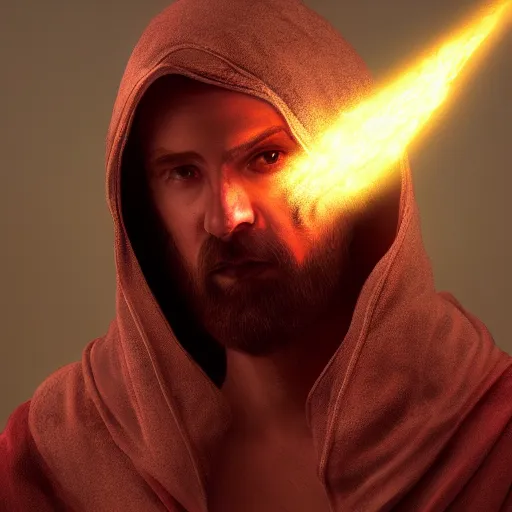 Image similar to A hooded young bearded male mage summoning a daemon matte painting Moebius concept art ArtStation trending lighting award winning photography