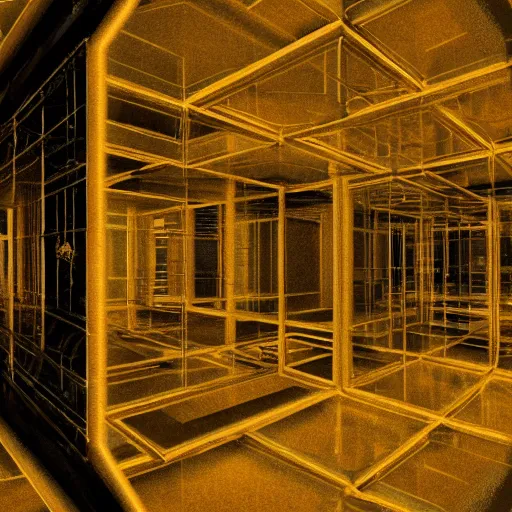 Prompt: inside an laboratory enters the old gold the room through a dimensional portal