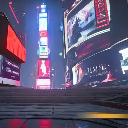 Image similar to still image of times square in the tower of destiny 2, destiny 2, unreal engine 5, screenshot