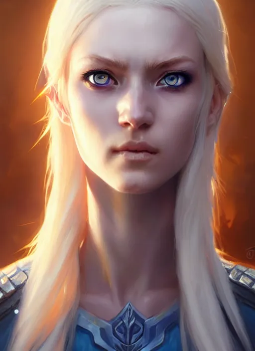 Image similar to a fantasy style portrait painting of shy white female paladin scarred left eye with blonde hair and blue eyes, holy oil painting unreal 5 daz. rpg portrait extremely detailed artgerm greg rutkowski _ greg