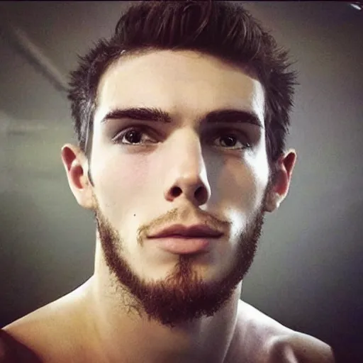 Image similar to “a realistic detailed photo of a guy who is an attractive humanoid who is half robot and half humanoid, who is a male android, Tyler Seguin, shiny skin, posing like a statue, blank stare”