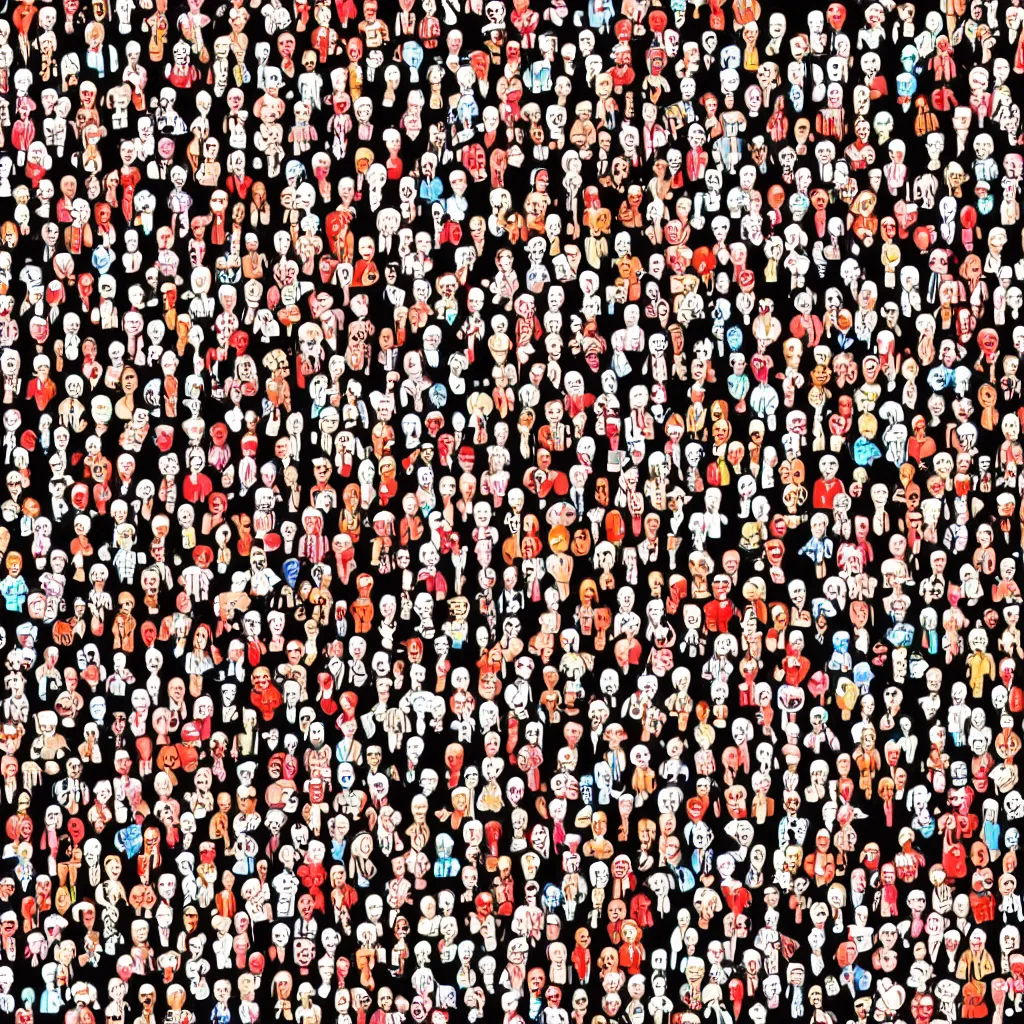 Prompt: a huge puzzle to find where's waldo