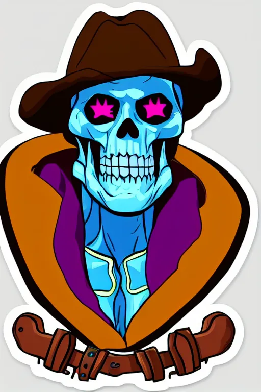 Image similar to A portrait of a skeletor that is a cowboy, sticker, colorful, illustration, highly detailed, smooth and clean vector curves, no jagged lines, vector art, smooth