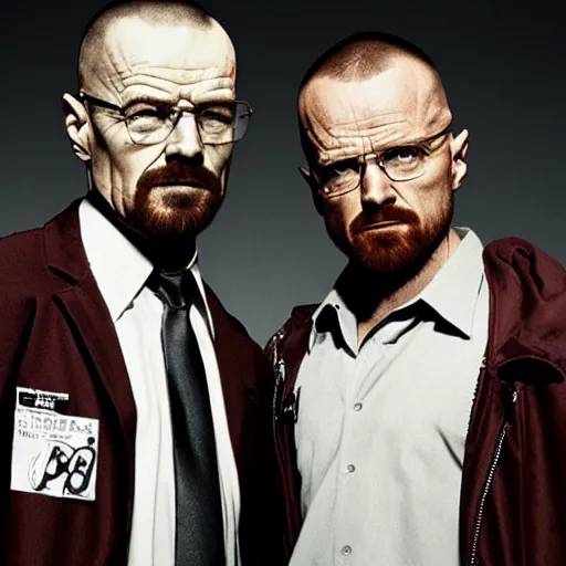 Prompt: photograph of walter white and jesse pinkman as a wwe tag team