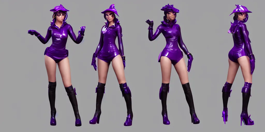 Image similar to character sheet of KDA Caitlyn (League of Legends), octane render, 3d, 4k, trending on artstation