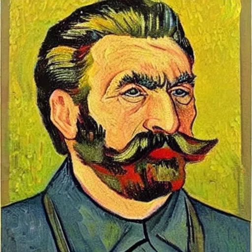 Image similar to portrait of stalin in the style of van gogh without beard