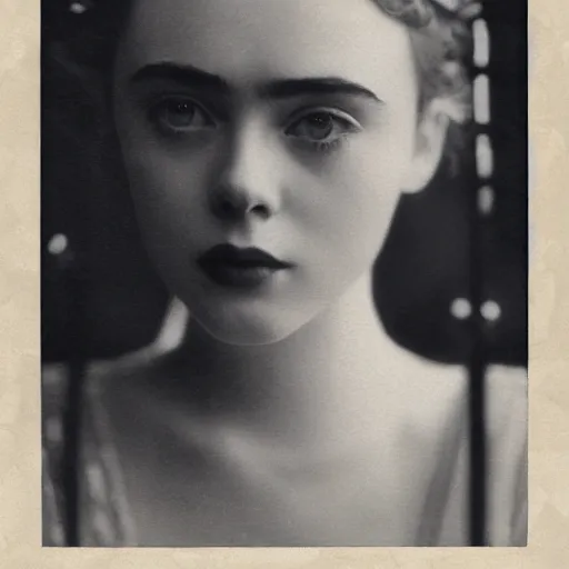 Image similar to headshot edwardian photograph of elle fanning, lily collins, scarlett johansson, 1 9 2 0 s film actress, realistic face, ethereal, 1 9 1 0 s, grainy, victorian, soft blur