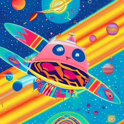 Image similar to a beautiful computer art of a space battle with wild, bright colors. navajo white by nathan spoor, by richard scarry subdued