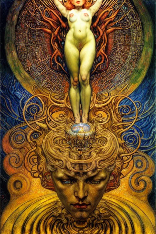 Image similar to Divine Chaos Engine by Karol Bak, Jean Delville, William Blake, Gustav Klimt, and Vincent Van Gogh, symbolist, visionary